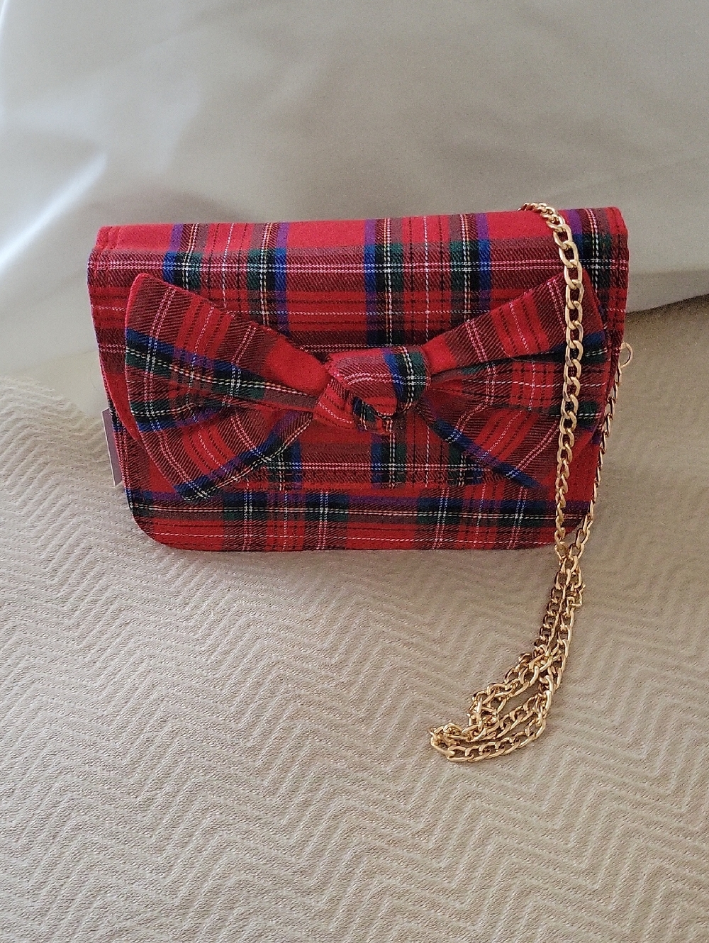 Top It Off Shoulder Bag Plaid With Gold Chain Strap